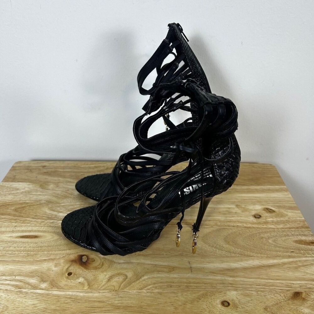 Red Kiss Womens Strappy Gladiator Heels Black Faux Snakeskin Stiletto Size 9
